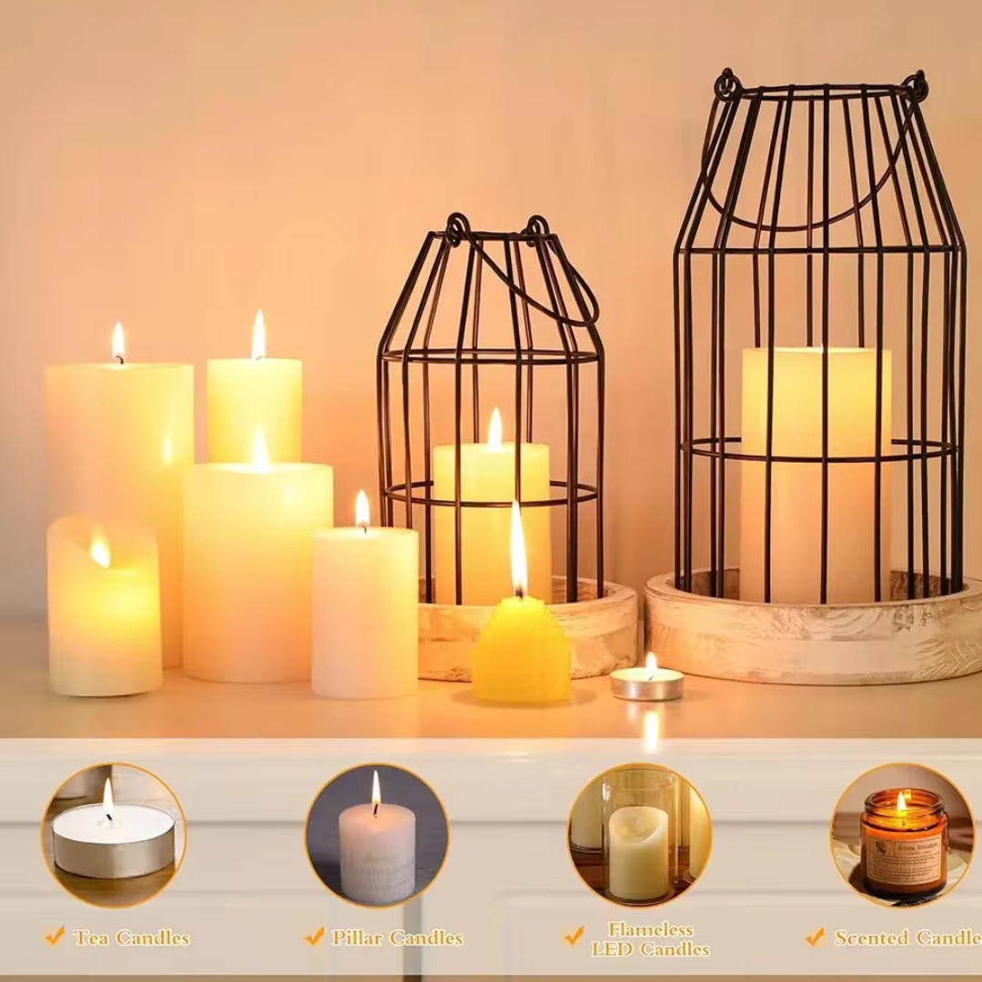 Rustic Wire Metal Cloche Candle Lantern Decorative Vintage Cage Candle Holders Modern Farmhouse Decor for Fireplace Dining Table 2